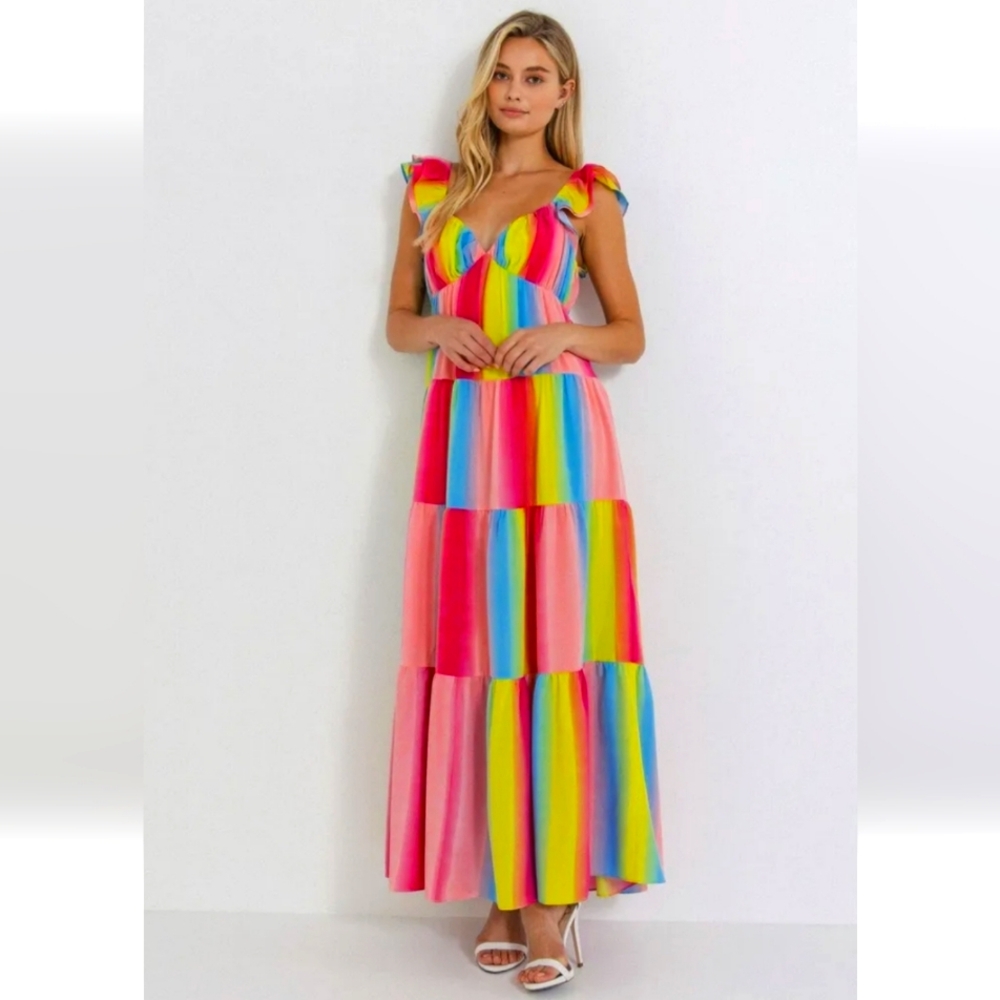 NWT Endless Rose Ombre Rainbow Maxi dress size M